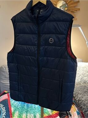 Abercrombie & Fitch Navy Puffer Vest with Red Lining
